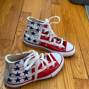 Size 12 converse new without tags never worn Stars and Stripes high tops